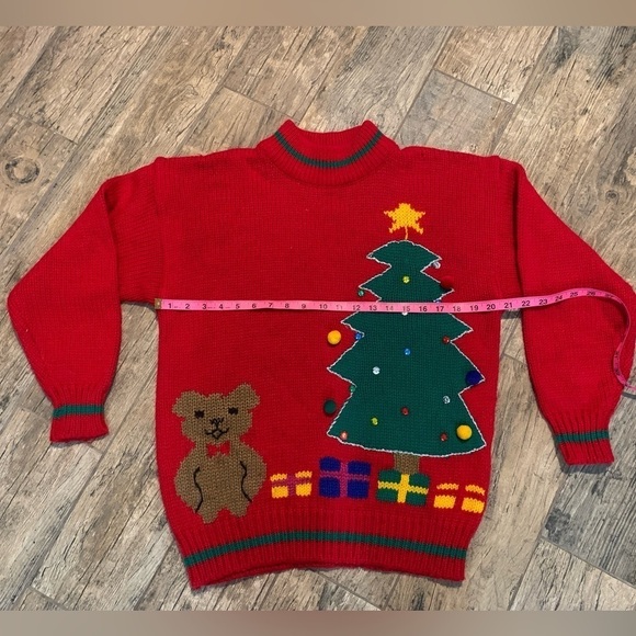 Vintage share the joy women’s Christmas sweater with Christmas tree teddy bear - Picture 4 of 5